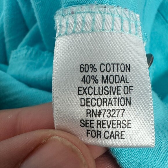 Croft & Barrow Womens Size 3X Turquoise Embroidered Button Accent Top - Picture 2 of 7